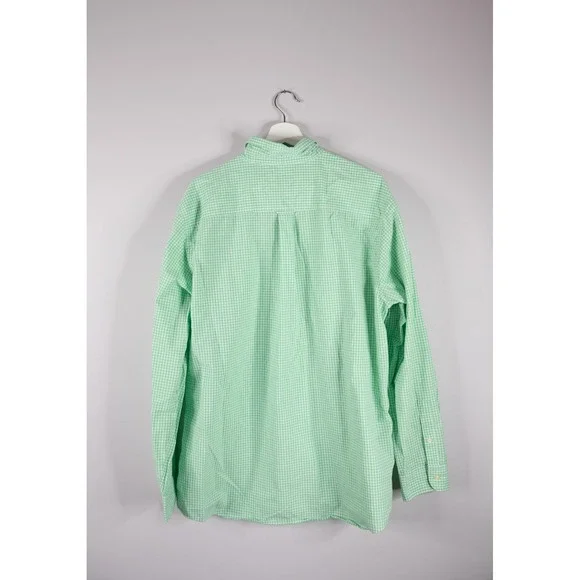 Chaps Button Down Shirt Mens XL Green Excellent Gingham Easy Care Long Sleeve - Picture 3 of 4